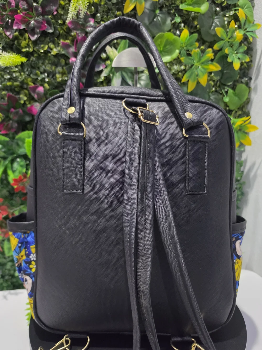 Handmade 30cm Coraline Black Backpack with Blue Hair Character Accent